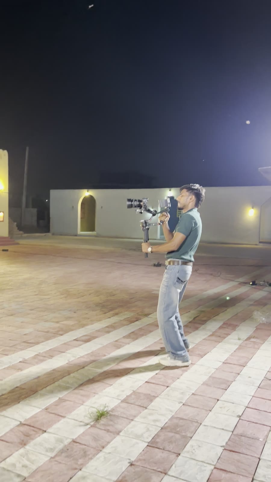Wide tracking shot on set